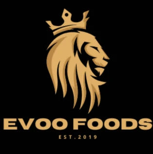 EVOO Foods logo with a lion and crown on a black background