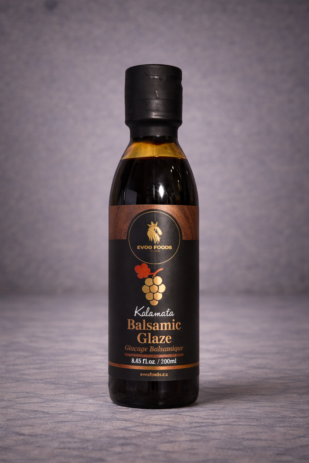 Bottle of Balsamic Glaze on a gray background