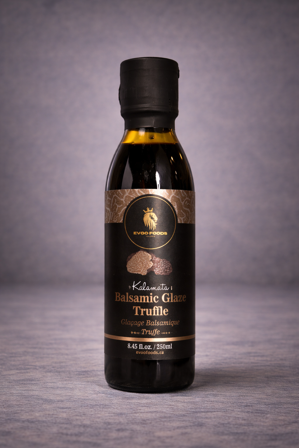 Bottle of Balsamic Glaze Truffle on a gray background
