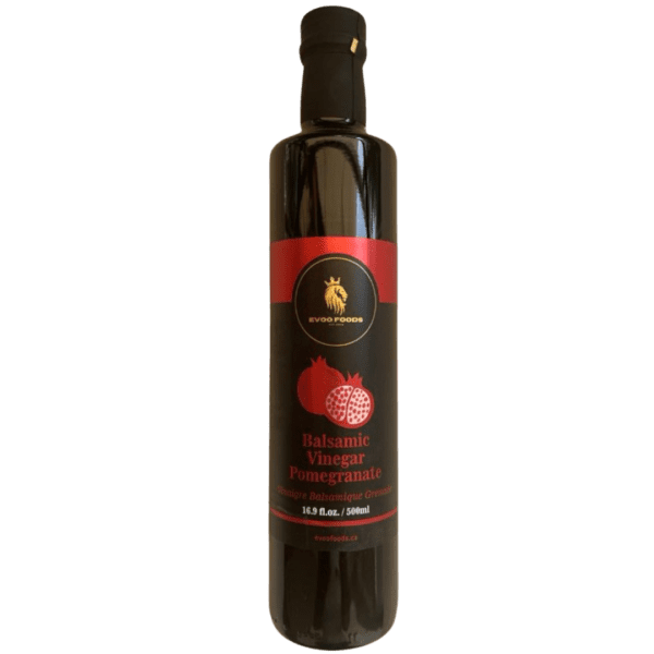 Pomegranate balsamic vinegar bottle.