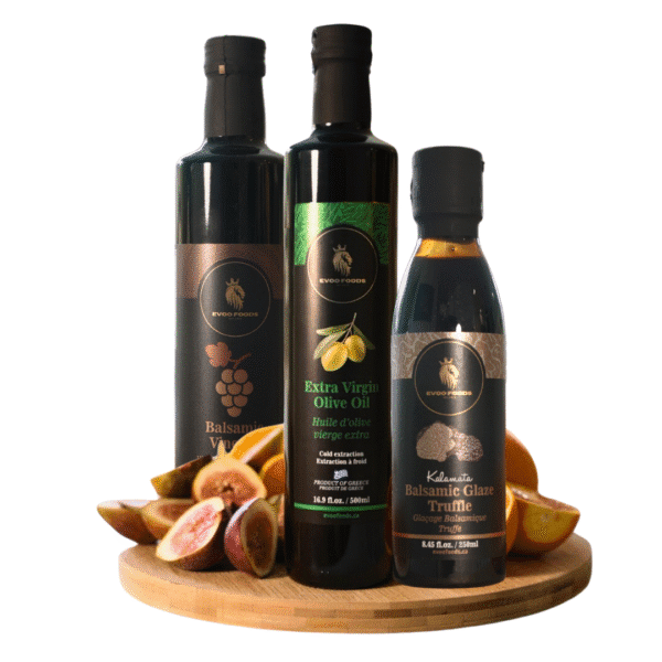 Trio Pack - EVOO Foods Extra Virgin Olive Oil, Balsamic Vinegar (500ml), & Balsamic Glazes (Choose from 6 Flavours)